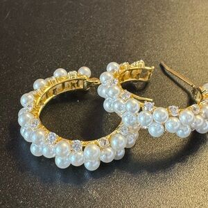 Gold and Pearl Embellished Hoop Earrings